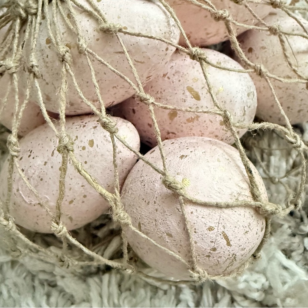 Boho Shabby Chic Plush Bunny Pillows and Speckled Wooden Eggs - Picture 7 of 10